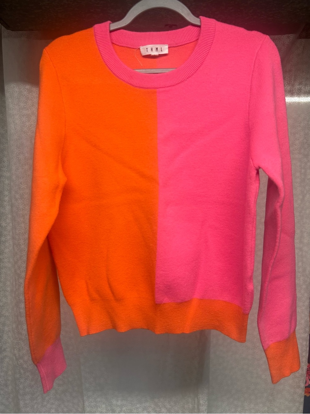 THML
Colorblock Crewneck Sweater - Pink & Orange